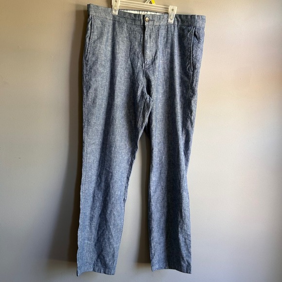 Old Navy Other - Old Navy Mens Blue Linen Blend Chambray Straight Leg Pants Size L 36x31